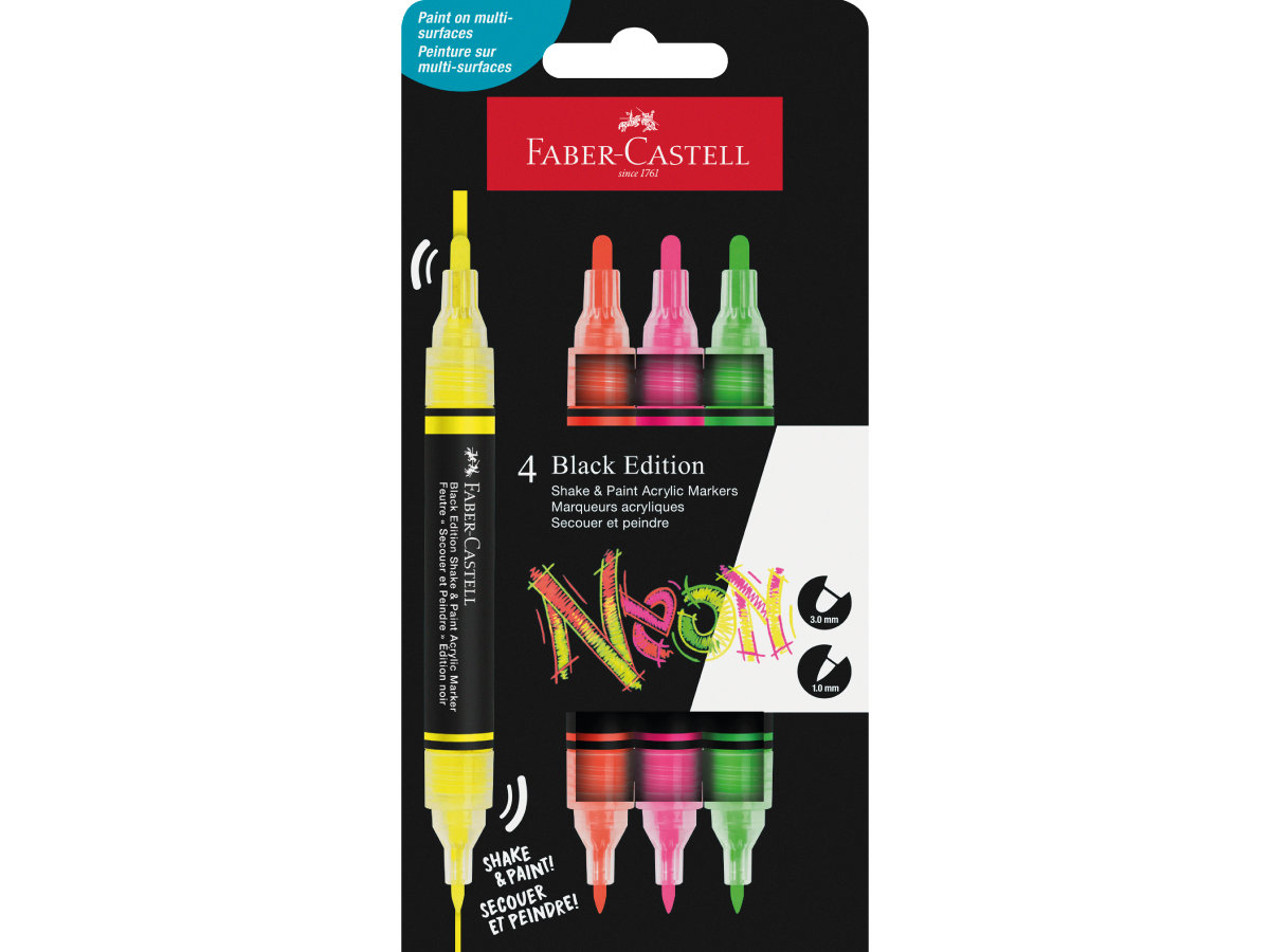 Acrylmarker Faber-Castell Black Edition Shake & Paint 4st.  Neon Kleuren - Afbeelding 2