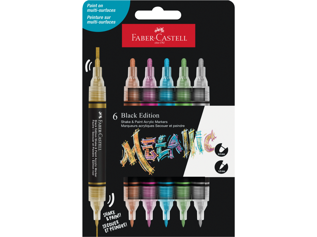 Acrylmarker Faber-Castell Black Edition Shake & Paint 6st.  Metallic Kleuren - Afbeelding 2
