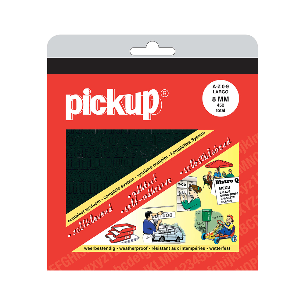 Pickup Set Largo Alfabet Stickers 8mm - keuze uit 4 kleuren