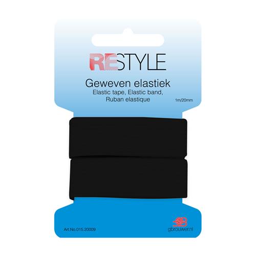 Restyle Geweven Elastiek Zwart 20mm (krt)