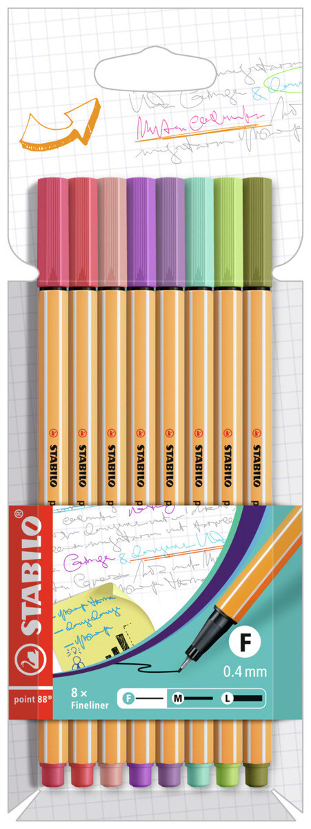 STABILO point 88 - fineliner 0,4 mm - etui 8 nieuwe kleuren