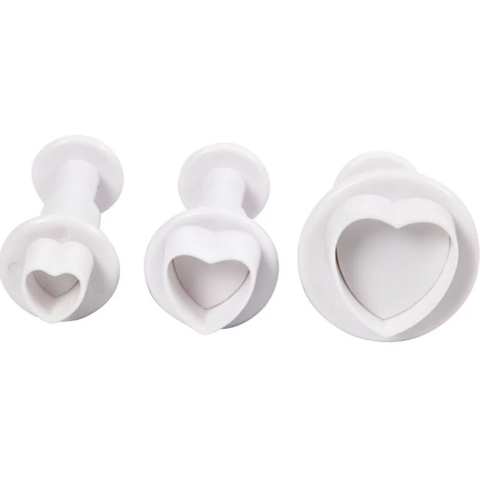 Uitsteekvormen met stempel, hart, d 2+2,3+3 cm, wit, 3 stuk/ 1 doos