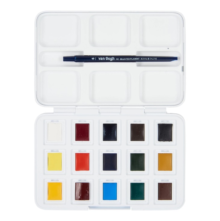 Van Gogh Aquarelverf pocket box Basic Colours met 12 kleuren in halve Napjes + 3 gratis kleuren - Afbeelding 2
