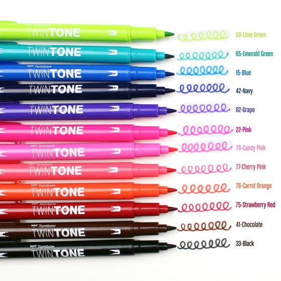 Tombow Dual-tip markers TwinTone, 12 pcs.-set bright colours  - Afbeelding 1
