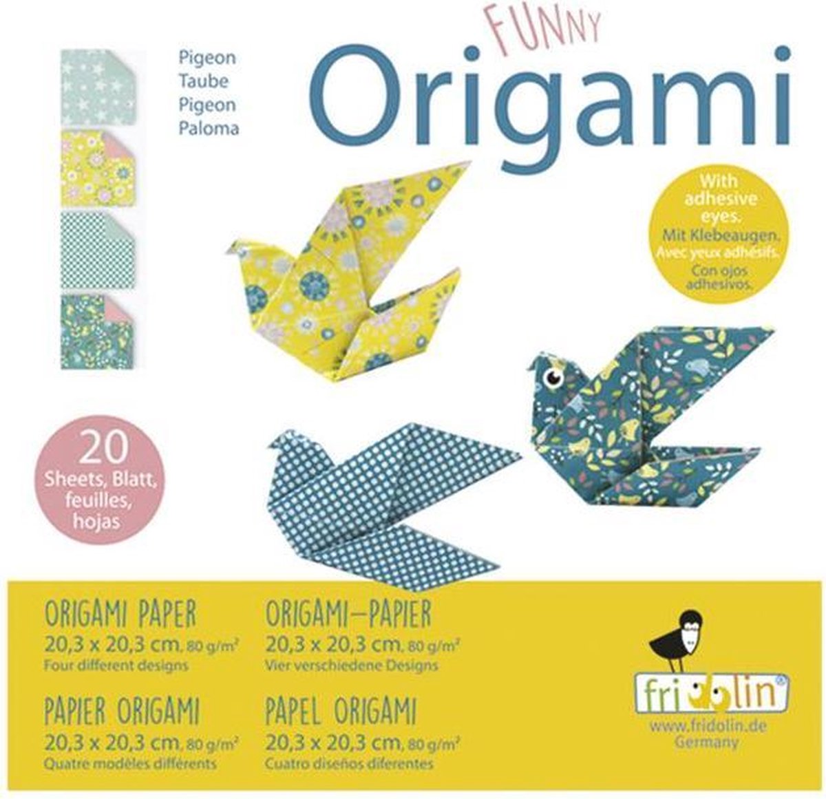 Fridolin Funny Origami Vouwblaadjes 80gr. 20vel 20x20cm Duiven