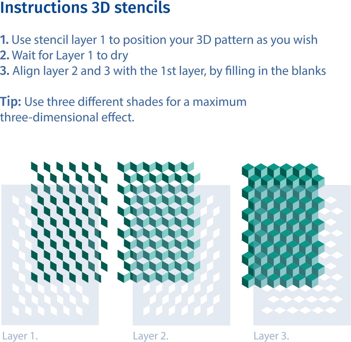 A3 3D Stencil Sjabloon Patroon Kubus - Afbeelding 2