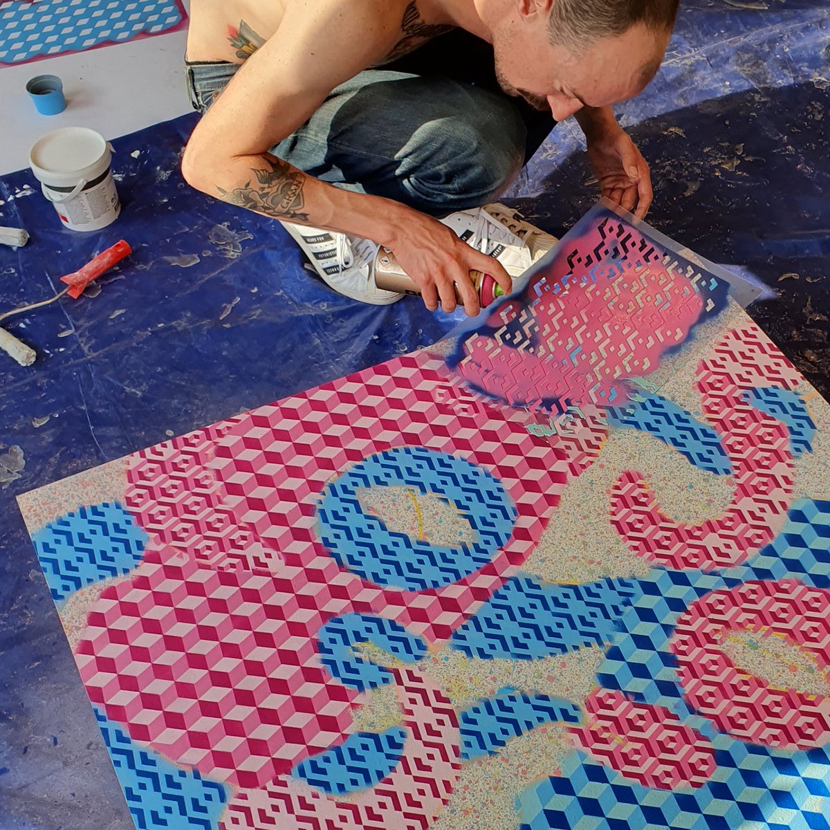 A3 3D Stencil Sjabloon Patroon Kubus - Afbeelding 3