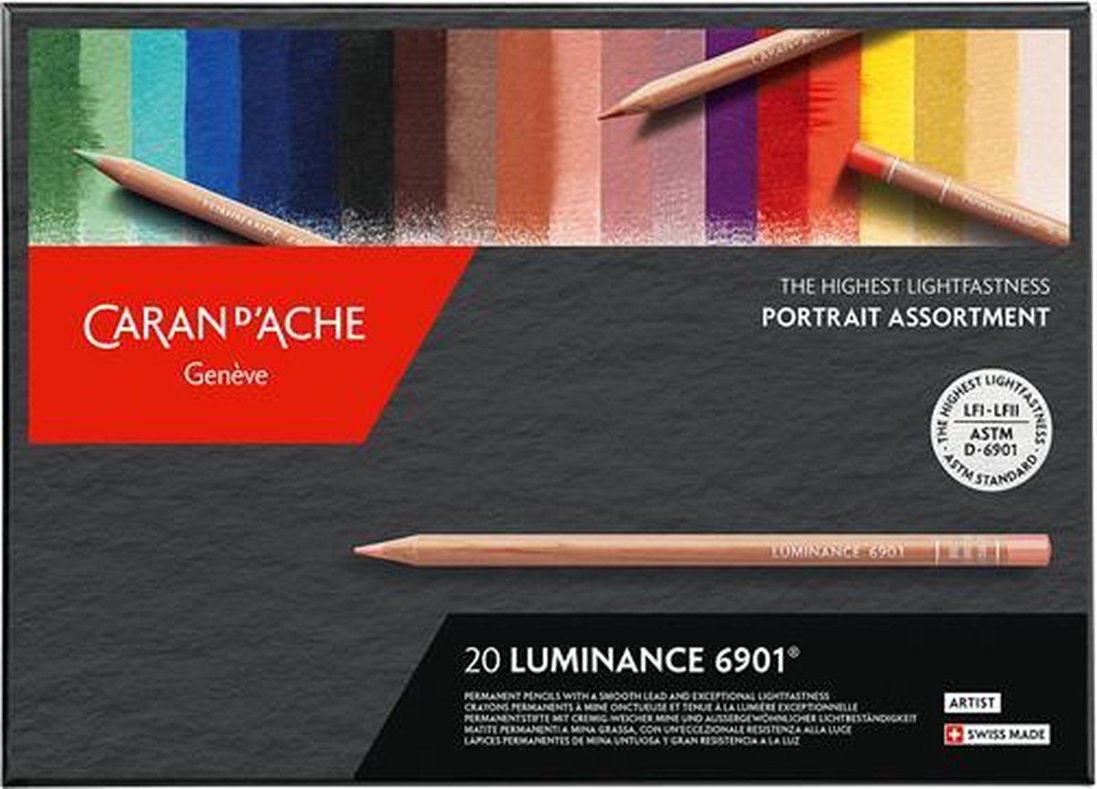 Caran d'Ache Luminance Kleurpotloden doos met 20 kleuren, Sortiment "Portrait"