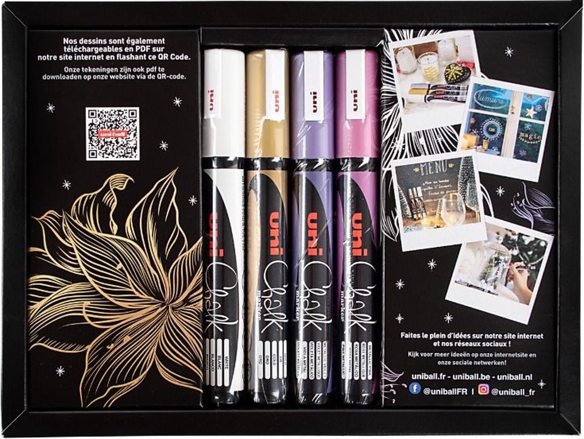 Uni-ball Krijtstiften set 4x Metallic Warme Tinten 1.8-2.5mm Met 8 Gratis Voorbeelden - Afbeelding 2