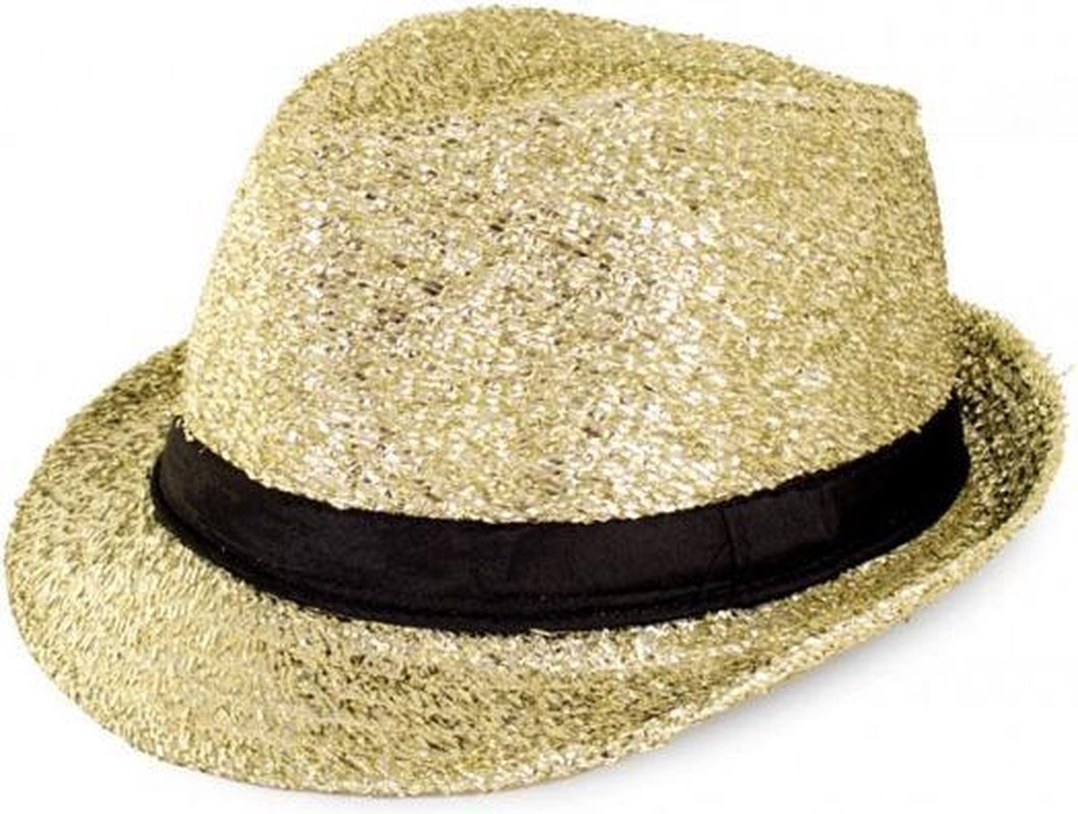 Hoed glitter wit goud