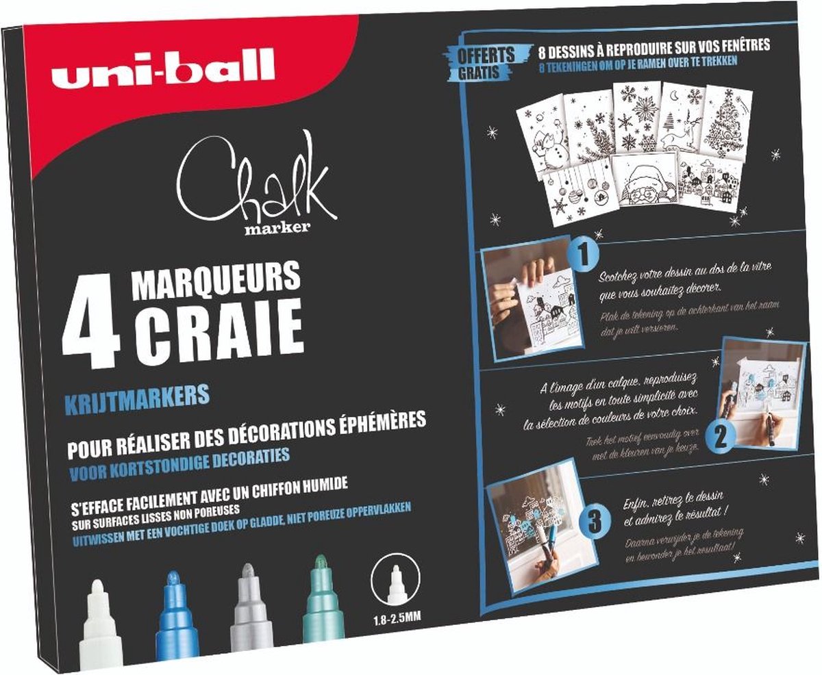 Uni-ball Krijtstiften set 4x Metallic Koele Tinten 1.8-2.5mm Met 8 Gratis Voorbeelden - Afbeelding 2