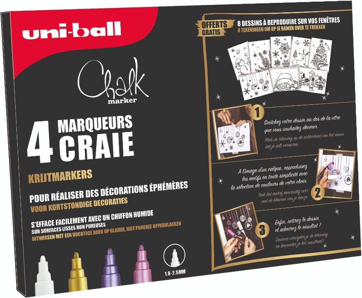 Uni-ball Krijtstiften set 4x Metallic Warme Tinten 1.8-2.5mm Met 8 Gratis Voorbeelden - Afbeelding 1
