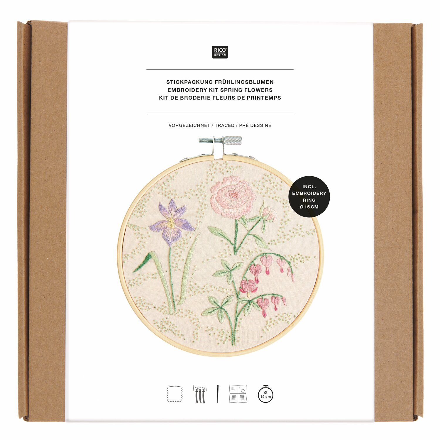 Borduurpakketje Vooraf getekende lentebloemen 15cm - Afbeelding 2