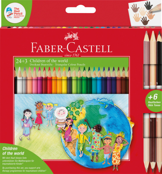Kleurpotloden Faber-Castell driekant, "Children of The      World" in kartonnen etui á 24+3 stuks