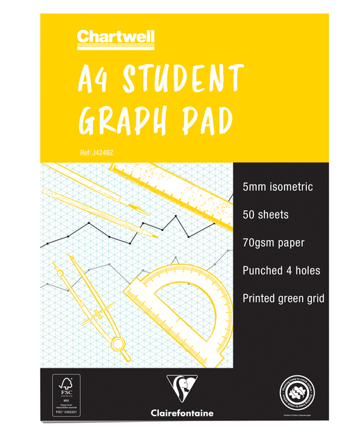 Clairefontaine Charwell A4 Student Graph Pad 5mm Isometrisch Papier 50vel 70gr. 