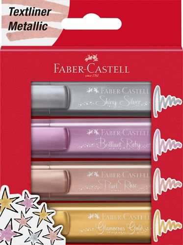 Tekstmarker Faber-Castel Metallic etui á 4 stuks