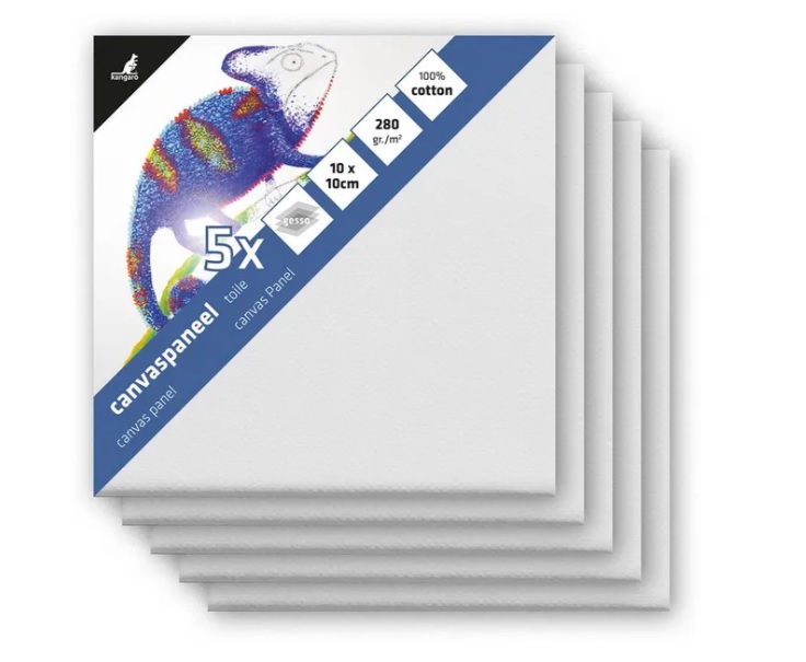 Canvaspaneel Kangaro 10x10 cm set 5 stuks 3mm board 280gr   katoen 3x primed