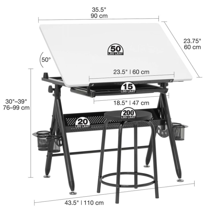 Studio Designs - Stilletto Tekentafel Inclusief Metalen Kunstlade 60cm