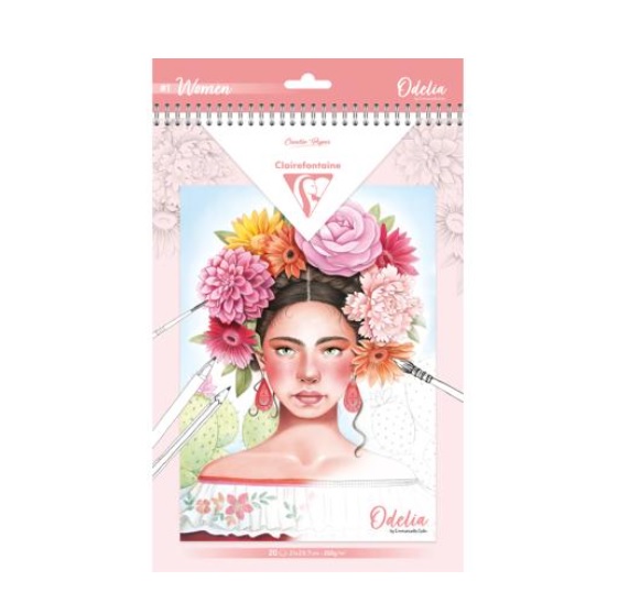 Clairefontaine ODELIA, multi-techniek kleurboek, blok van 20 A4-vellen, 250g - Vrouwen