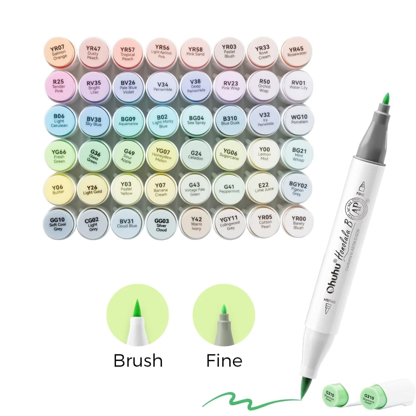 Ohuhu Honolulu B 48 kleuren Pastel Alcohol Art Markers Brush & Fine Blossoming