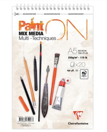 Clairefontaine PaintOn Mix Media A5 250gr. 20 vel Spiraalblok