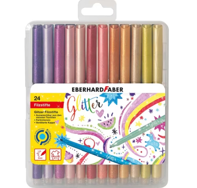 Viltstiften Eberhard Faber glitter assorti doos á 24 kleuren