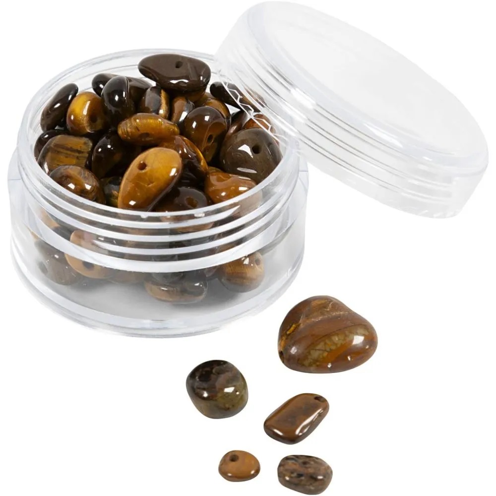 Kristallen kralen, Tijgeroog, d 7-12 mm, gatgrootte 1 mm, bruin, 63 stuk/ 1 doos