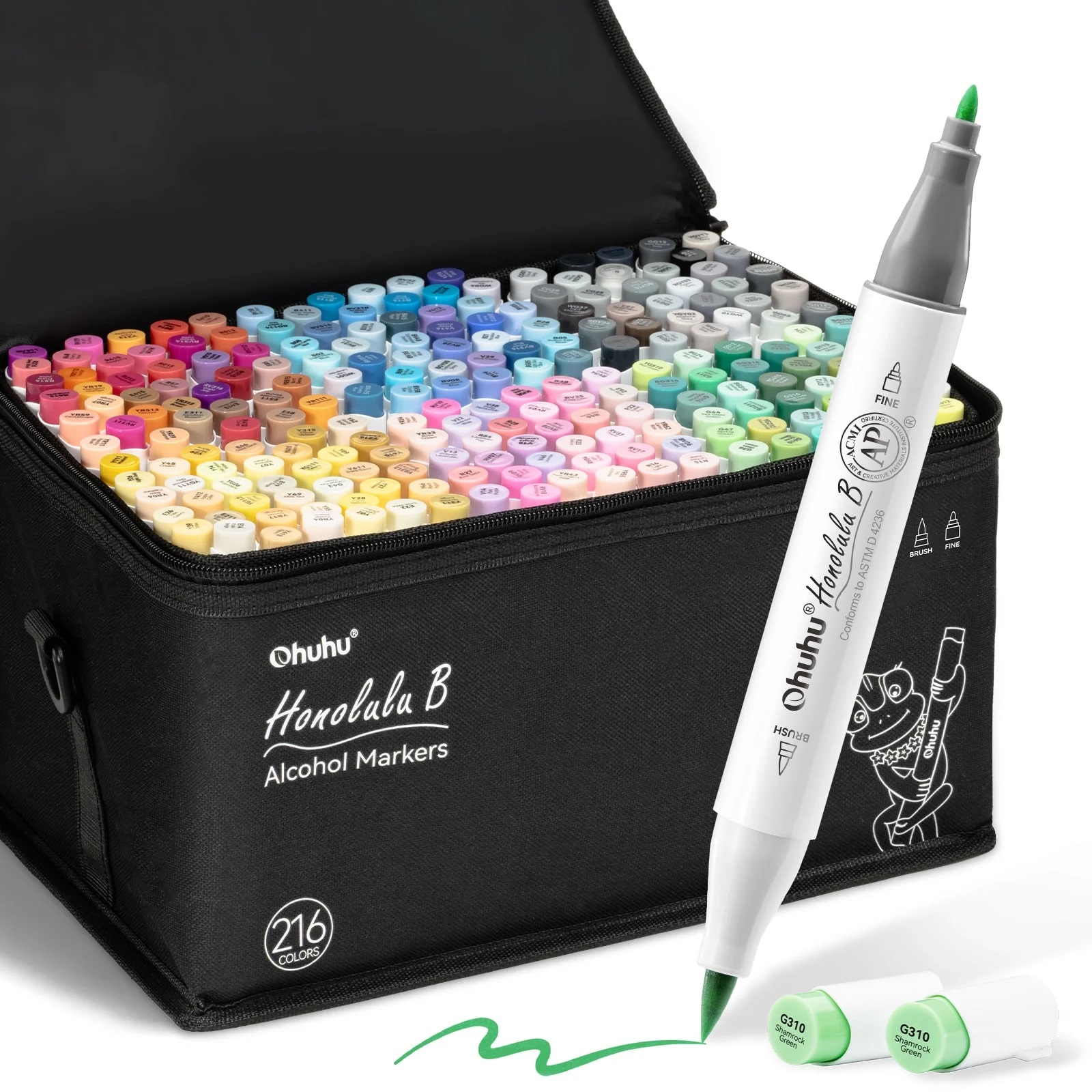 Ohuhu Honolulu B 216 Kleuren Penseel en Fijne Punt