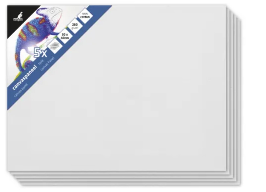 Canvaspaneel Kangaro 30x40 cm set 5 stuks 3mm board 280gr   katoen 3x primed