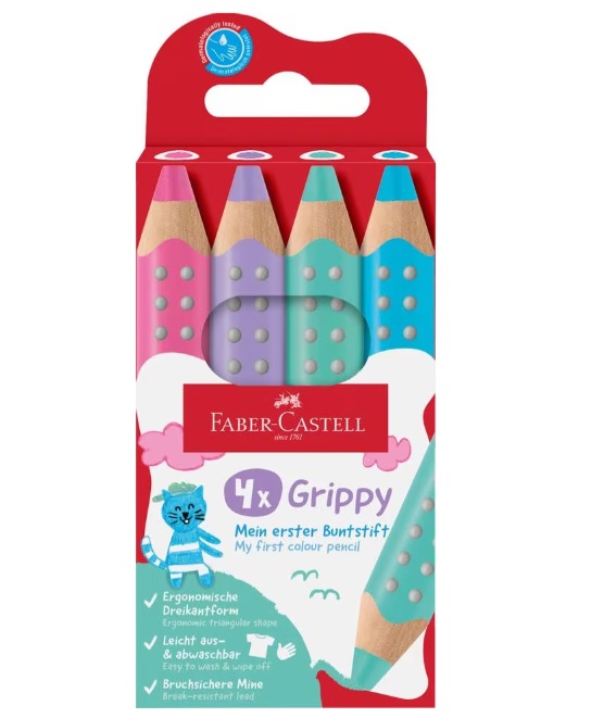 Kleurpotlood Faber-Castell Grippy XXL Jumbo kartonetui 4 stuks pastel