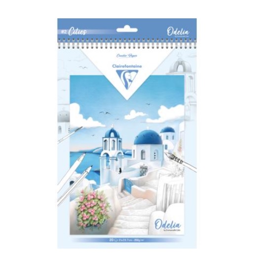 Clairefontaine ODELIA, multi-techniek kleurboek, blok van 20 A4-vellen, 250g - Steden