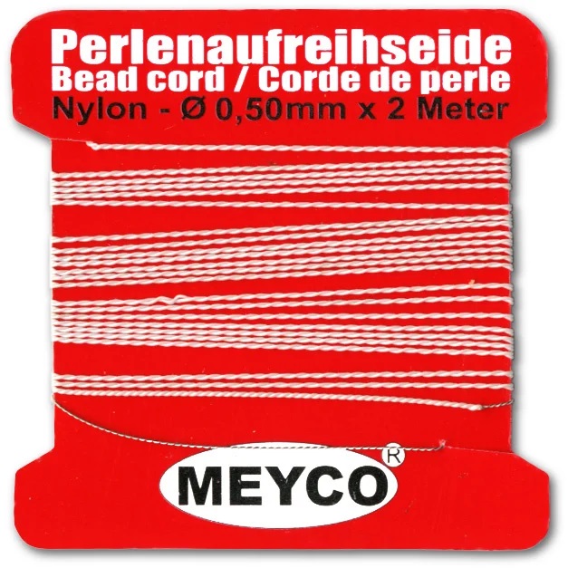 Meyco Parel Rijgkoord 0.35 mm x 2 meter wit met rijgnaald