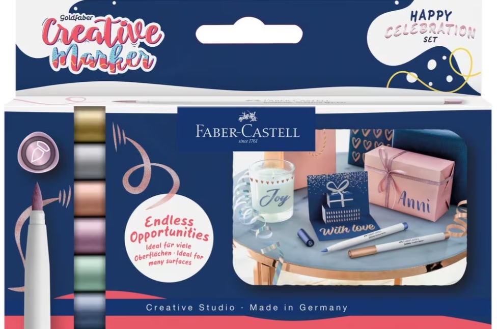 Marker creatief Faber-Castell Goldfaber brushpunt B set a 6 stuks Happy Celebration