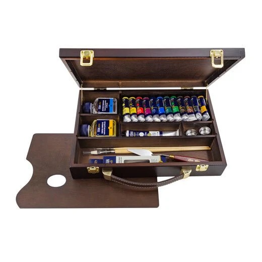 TITAN Arts Extra Fijn Olieverfset in Houten Kist | 12 x 20 ml + 1 x 60 ml + accessoires