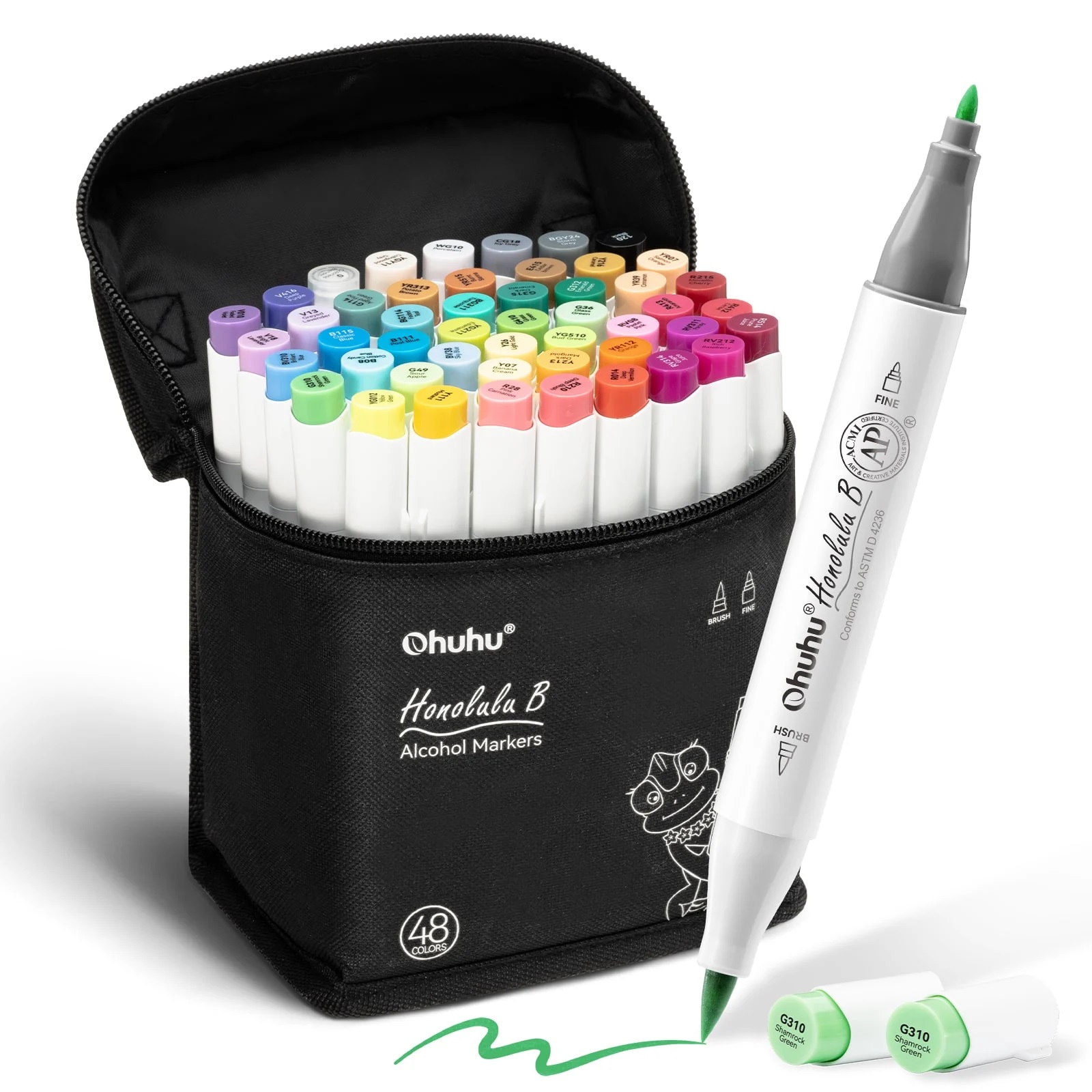 Ohuhu Honolulu B 48 Kleuren Dubbelzijdig Alcohol Art Markers, Penseel & Fijne Punt
