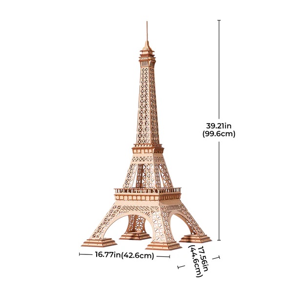 AB DIY Robotime, 3D Houten Puzzel Eiffeltoren PLUS, 42,6×44,6×99,6cm