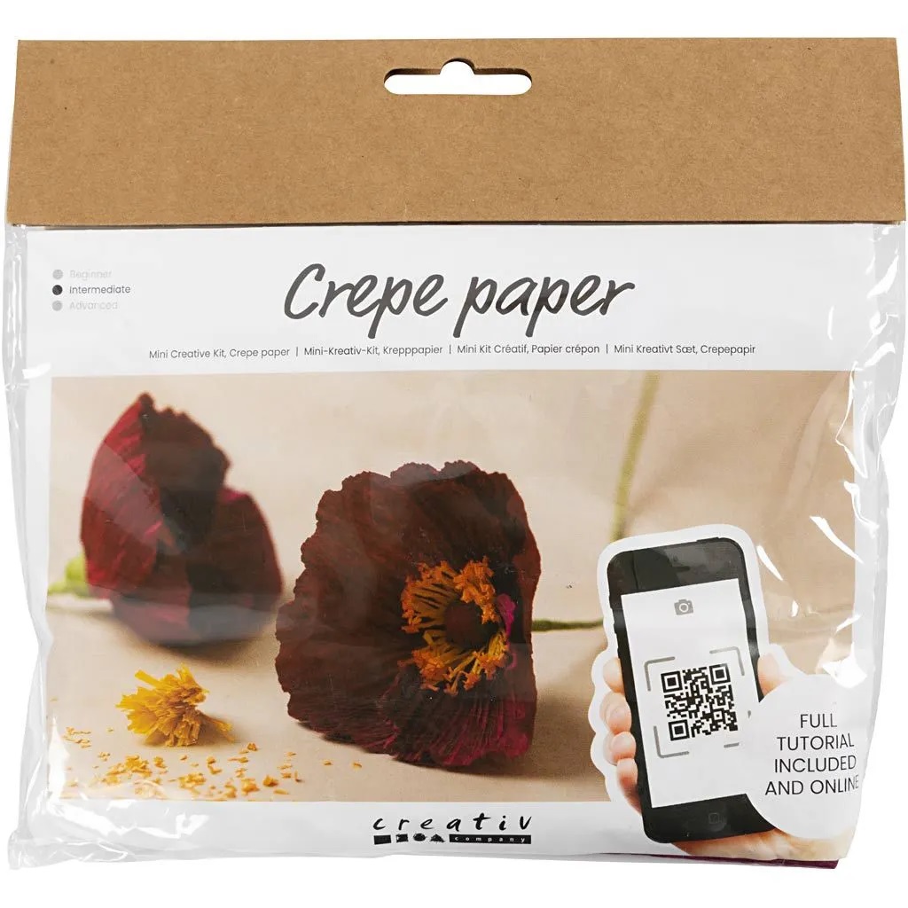 Mini Hobbyset Crêpepapier Klaprozen – DIY Bloemen Knutselset met Luxe Crêpepapier\