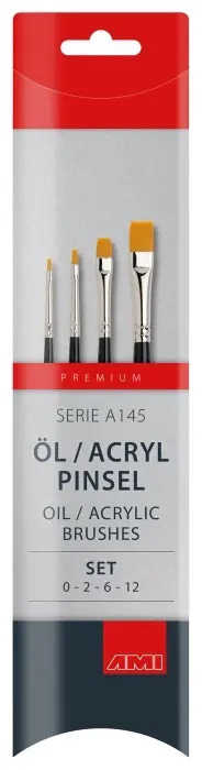 Ami Synthetische Penselen Set Olie- en Acrylverf A145 nr. 0, 2, 6 en 12