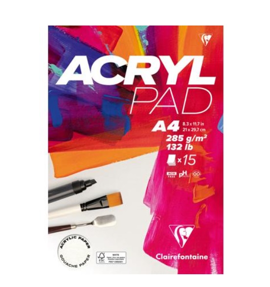 Clairefontaine AcrylPad 21x29,7cm A4 285gr. 15 Vel