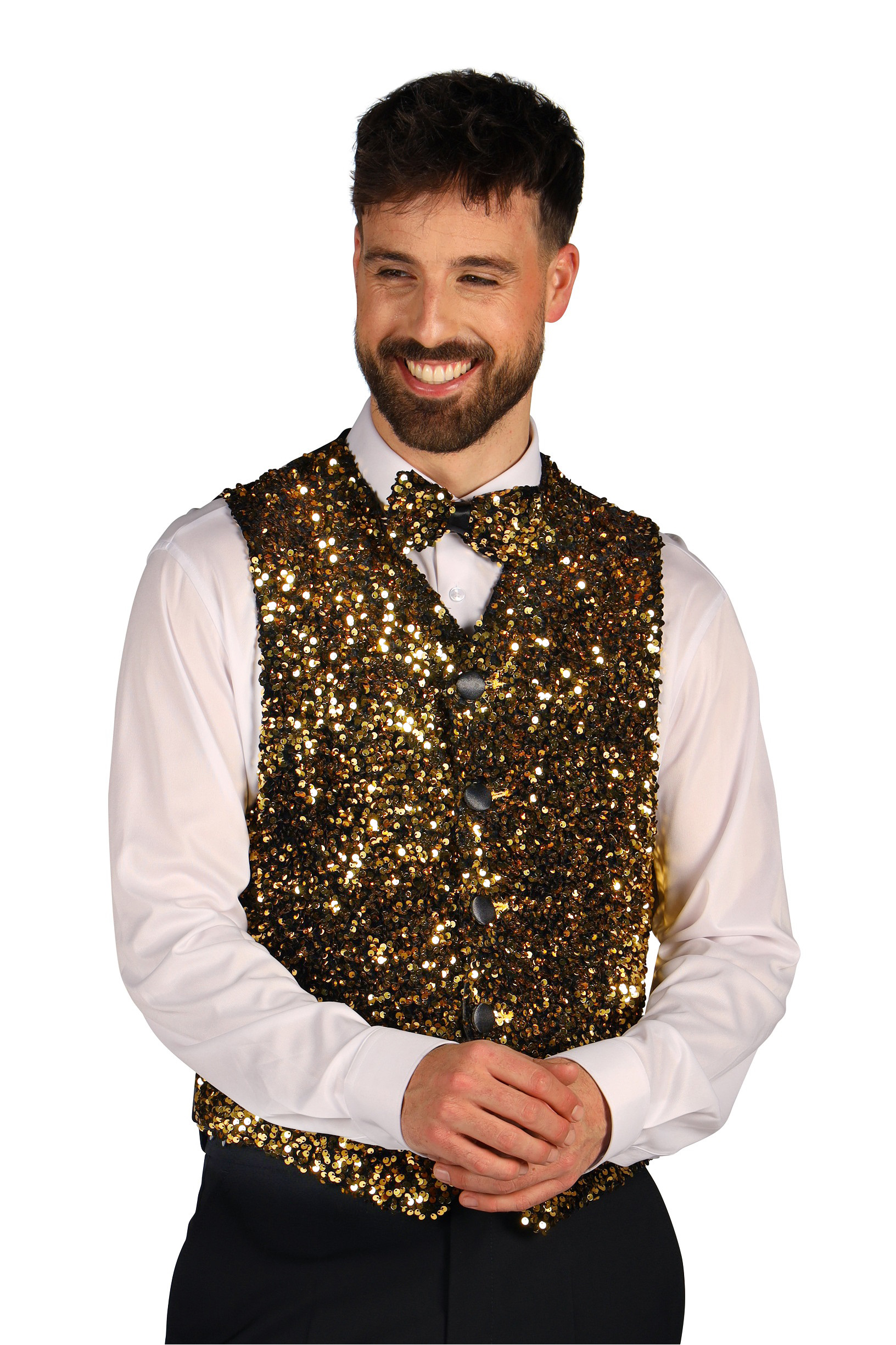 Heren Paillettenvest/Gilet "West End" Goud/Zwart