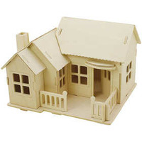 3D Houten Constructie Set, Huis met terras, afm 19x17,5x15, 1 stuk