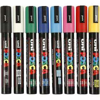 Posca Etui met 8 Markers met conische punt medium, Zwart - Wit - Rood - Donkerblauw - Geel - Donkergroen - Roze - Lichtblauw - Afbeelding 1