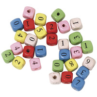 Houten Letterkubus Kralen, assorti, 10x10 mm, ZB-zak à 50 g