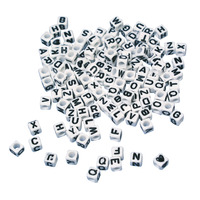 Plastic letterkralen kubus, wit, 5x5 mm, blisterkaart 40g