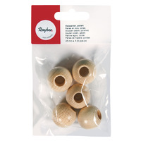 Houten kralen, gelakt, 25 mm ø, naturel, 10 mm gat, ZB-zak 5 st. - Afbeelding 2