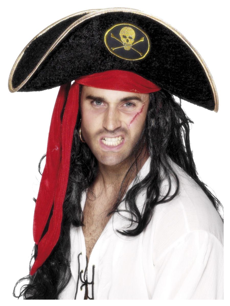 Piratenhoed Zwart Met Rode Band En Schedel 