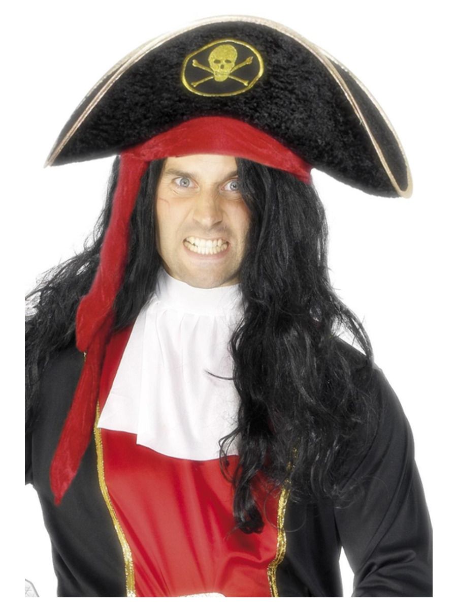 Piratenhoed Zwart Met Rode Band En Schedel  - Afbeelding 2