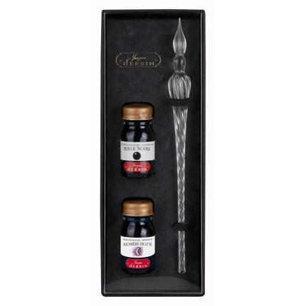  J.Herbin Set inkten en glazen transparante pen