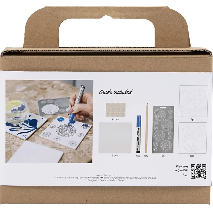 Mini Hobbyset Decoratie, Porseleinen onderzetters, blauw, 1 doos - Afbeelding 2