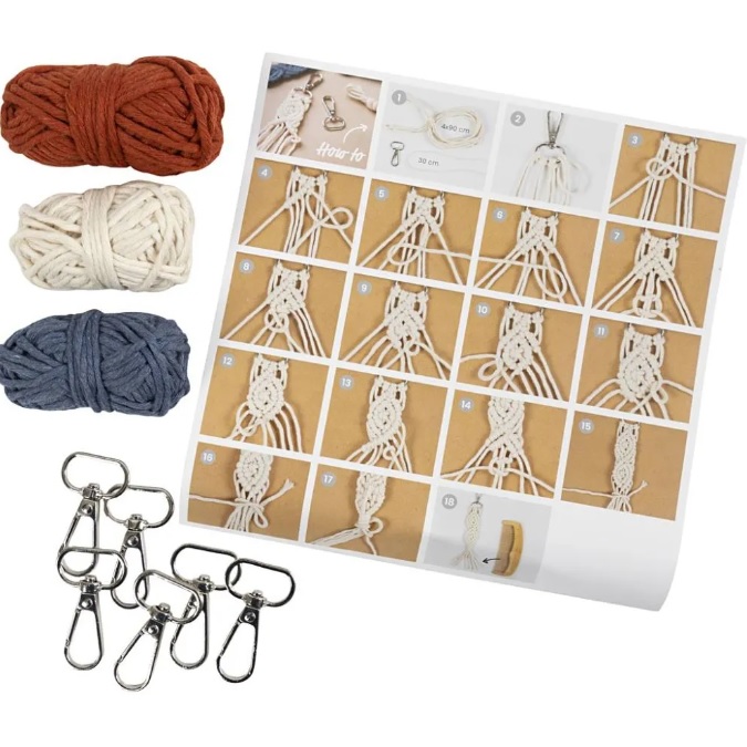 Mini Hobbyset Macramé, Sleutelhangers, 1 doos - Afbeelding 2